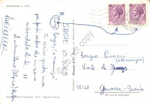 Cartolina Sportinia panorama 1969 sci sciatori bar
