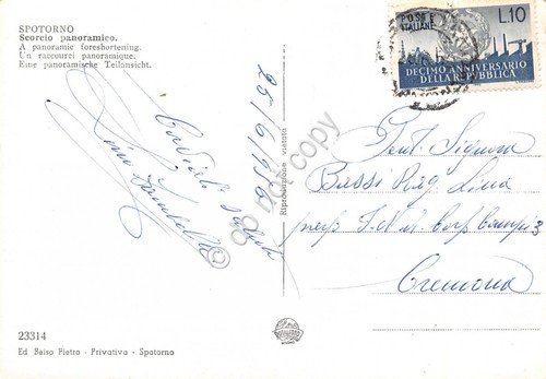 Cartolina Spotorno panorama parziale spiaggia 1956