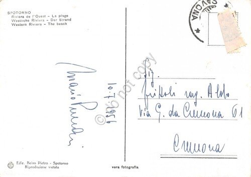 Cartolina Spotorno spiaggia ombrelloni 1956