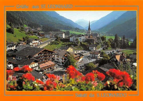 Cartolina St. Leonhard Grisse aus panorama paese strada grafica anni …