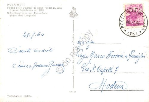 Cartolina Strada delle Dolomiti al Passo Pordoi 1964 | Immagine Gallery 2