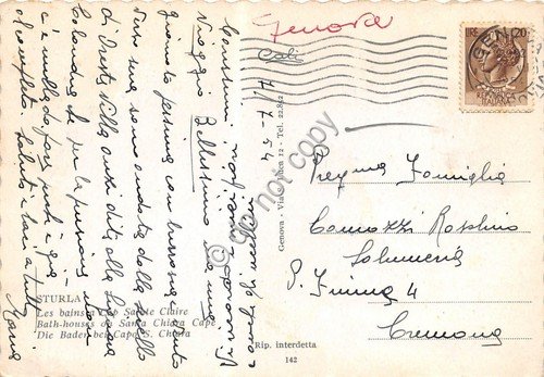 Cartolina Sturla Genova Bagni e Capo S. Chiara Spiaggia 1954