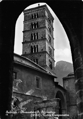 Cartolina Subiaco Monastero S. Scolastica Torre Campanile 1955 (Roma)