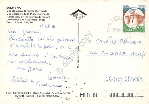 Cartolina Sulmona Panorama aereo 1996 (L'Aquila)