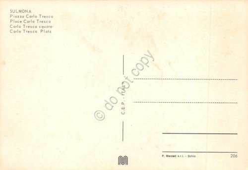 Cartolina Sulmona Piazza Tresca animata auto ESSO anni '80