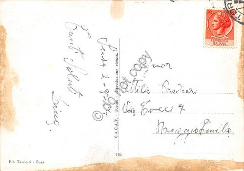 Cartolina Susa Panorama strada Moncenisio 1954