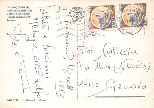 Cartolina Tabiano terme Stabilimento Cure termali reparto Cosmetologia 1983