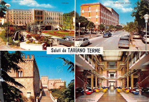 Cartolina Tabiano Terme vedute Albergo Verdi Castello Terme Interno Terme …
