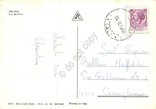 Cartolina Tagliolo Via Morella 1969