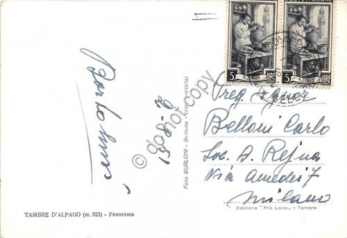 Cartolina Tambre d'Alpago panorama 1951