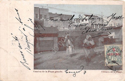 Cartolina Tanger Morocco Camino de la Playa grande damaged