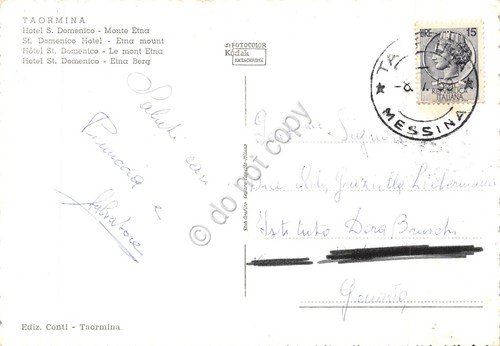 Cartolina Taormina Hotel San Domenico Monte Etna 1959 colorata | Immagine Gallery 2