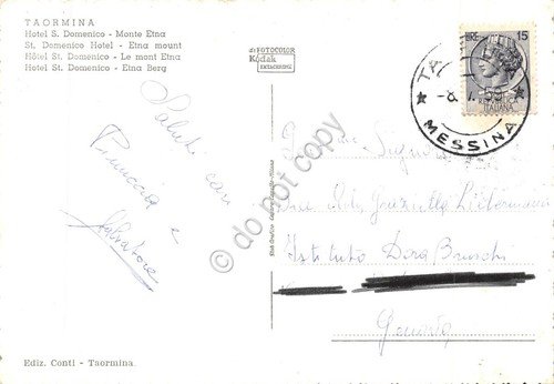 Cartolina Taormina Hotel San Domenico Monte Etna 1959 colorata