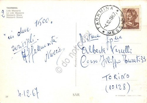Cartolina Taormina Lido Mazzarro spiaggia 1967 (Messina) | Immagine Gallery 2