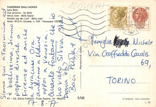 Cartolina Taormina Panorama aereo 1977 (Messina)