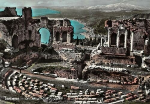Cartolina Taormina Teatro Greco colorata | Immagine principale