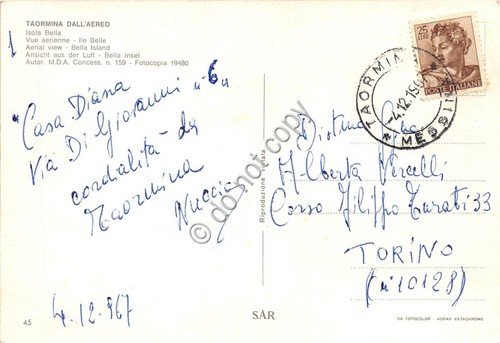 Cartolina Taormina Vista aerea 1967