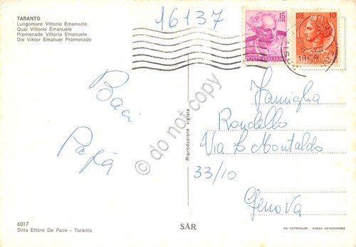 Cartolina Taranto Lungomare Vittorio Emanuele dall'alto 1968 | Immagine Gallery 2