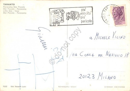 Cartolina Taranto Mare Piccolo nave F569 Corvetta Chimera grinza