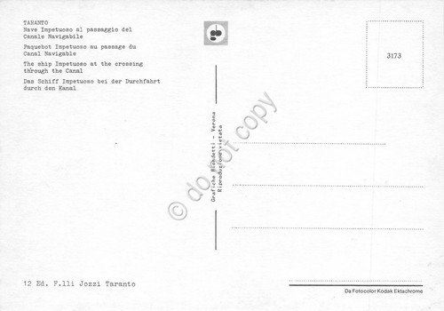 Cartolina Taranto Nave Impetuoso al passaggio canale navigabile anni '80 | Immagine Gallery 2
