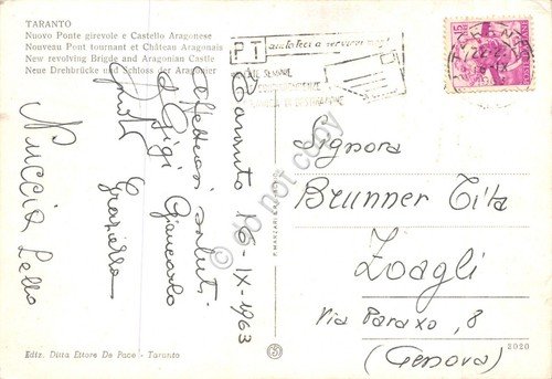 Cartolina Taranto Nuovo Ponte girevole e Castello Aragonese 1963 | Immagine Gallery 2