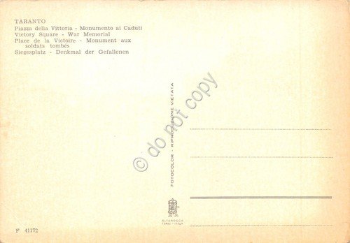 Cartolina Taranto Piazza Vittoria Monumento ai Caduti dall'alto animata