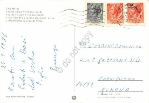 Cartolina Taranto veduta aerea Villa Garibaldi 1971 | Immagine Gallery 2