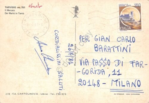 Cartolina Tarvisio mercato vedutine animata 1981