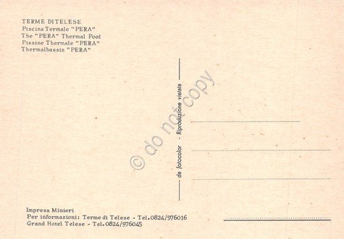 Cartolina Telese Terme piscina termale Pera animata anni '70
