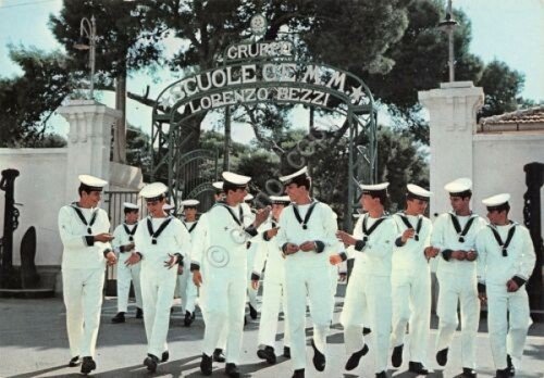 Cartolina Teramo Ingresso scuole CEMM Lorenzo Bezzi Marina animata marinai | Immagine principale