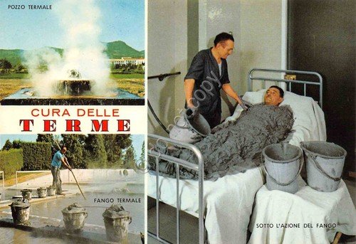 Cartolina terme di fango vedute varie fango termale pozzo animata | Immagine principale