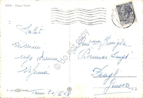 Cartolina Terni Piazza Tacito animata bicicletta colorata 1958 | Immagine Gallery 2