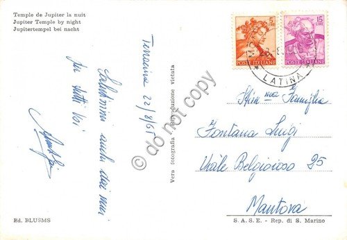 Cartolina Terracina Tempio di Giove Notturno 1965 (Latina)
