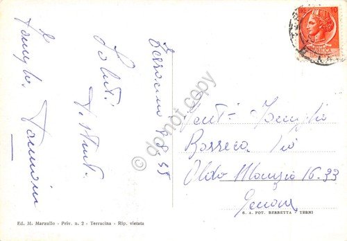 Cartolina Terracina veduta della spiaggia animata 1955