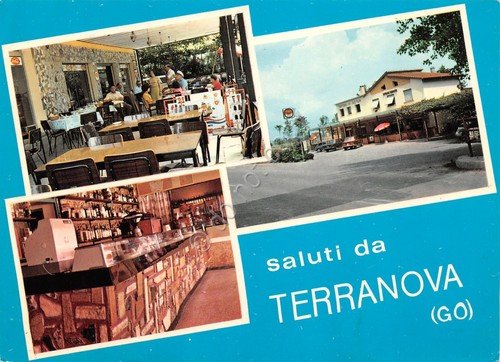 Cartolina Terranova vedute trattoria Due Fiumi interno 1971 | Immagine principale