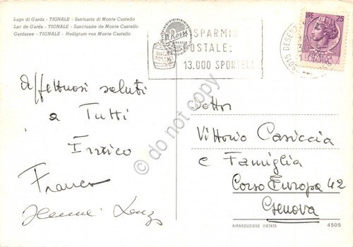 Cartolina Tignale Santuario di Monte Castello timbro targhetta PT (Brescia) | Immagine Gallery 2