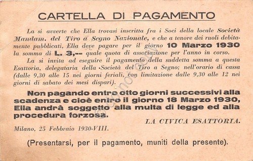 Cartolina Tiro a Segno Nazionale - Cartella di Pagamento - … | Immagine principale