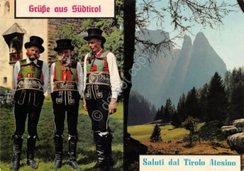 Cartolina Tirolo Atesino veduta e abiti tradizionali (Bolzano) | Immagine principale