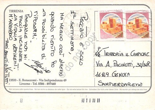 Cartolina Tirrenia grafica panorama aereo donna al tramonto 1993 | Immagine Gallery 2