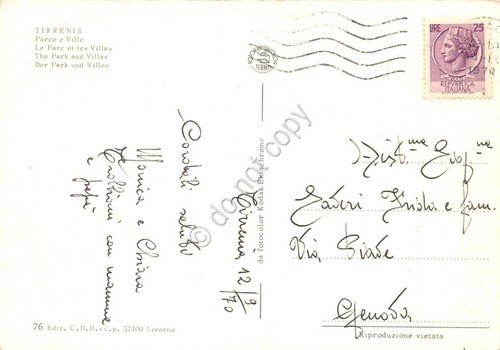 Cartolina Tirrenia Parco e ville 1970