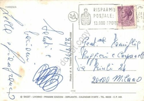 Cartolina Tirrenia vedute timbro targhetta PT 1971 (Pisa)