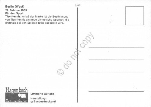 Cartolina tischtennis Fur den Sport timbro filatelico 1985 | Immagine Gallery 2