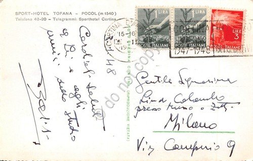 Cartolina Tofana Pocol Sport Hotel 1948 | Immagine Gallery 2