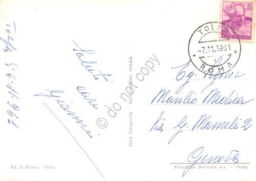 Cartolina Tolfa panorama parziale colorata 1961