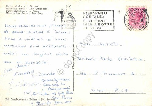 Cartolina Torino Duomo bus animata 1971