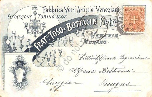 Cartolina Torino Esposizione 1898 Venezia Vetri Toso Bottacin illustrata | Immagine Gallery 2