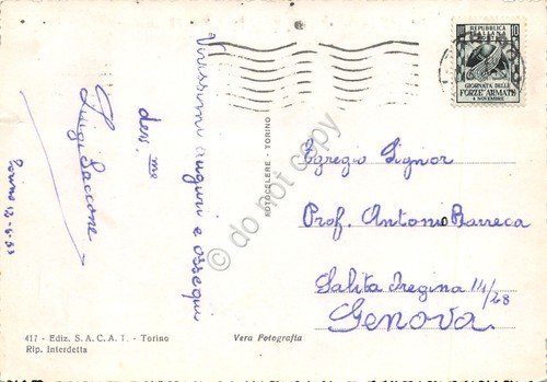 Cartolina Torino Fiume Po Castello Medioevale colorata 1953 ED SACAT