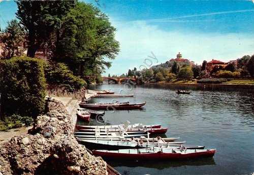 Cartolina Torino Fiume Po panorama parziale 1973