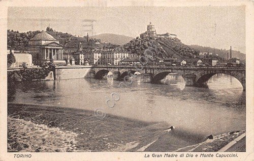 Cartolina Torino Grande Madre di Dio e Monte Cappuccini 1929