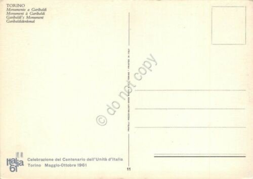 Cartolina Torino Monumento a Garibaldi Centenario Unità d'Italia 1961